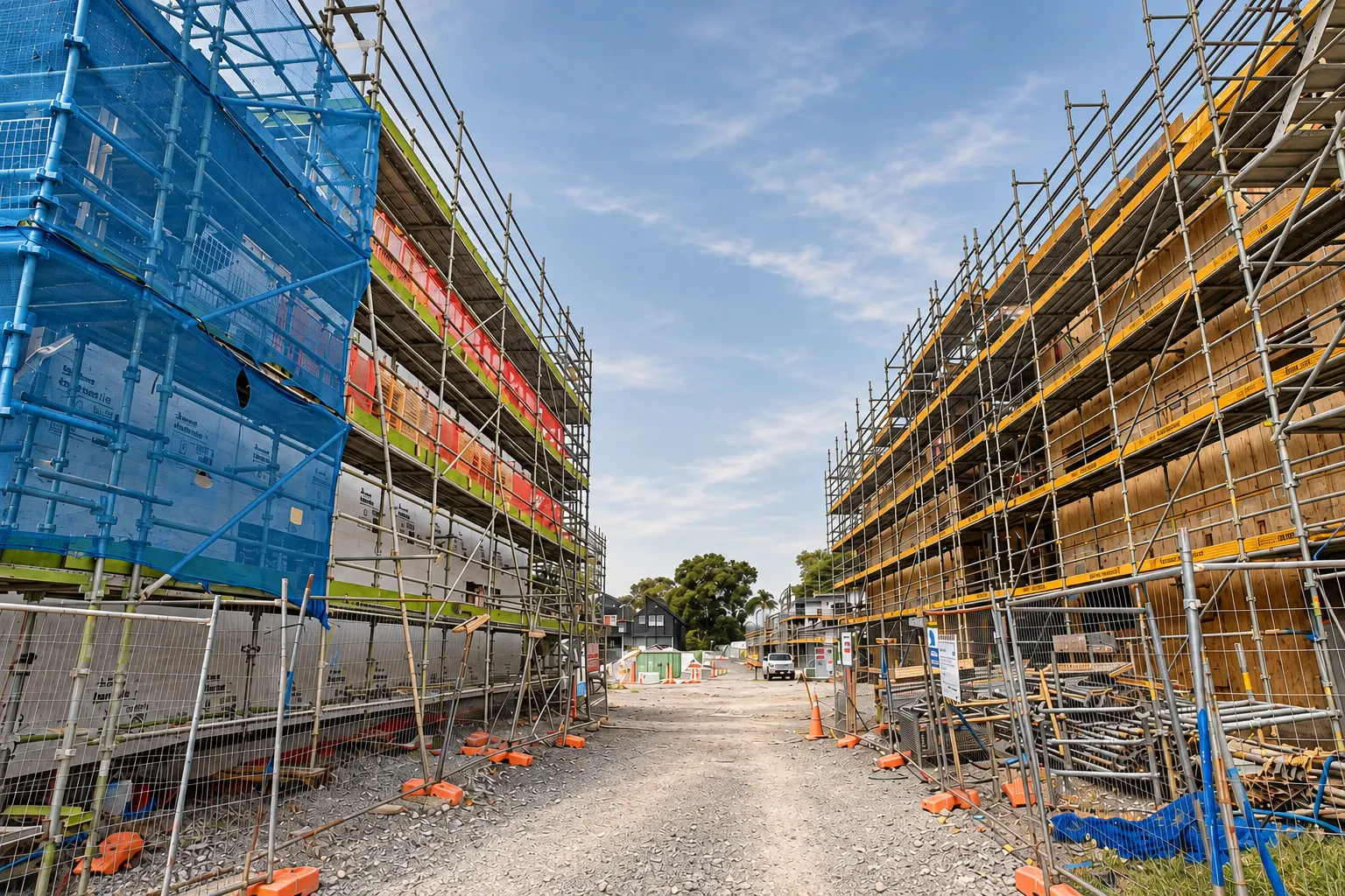 Glen Innes: Cladding in progress, AI-retouched official project site photograph