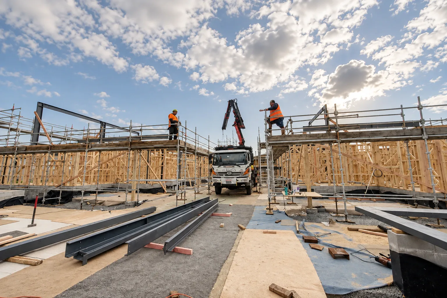 Mt Wellington: Framing & steel installation, AI-retouched official project site photograph