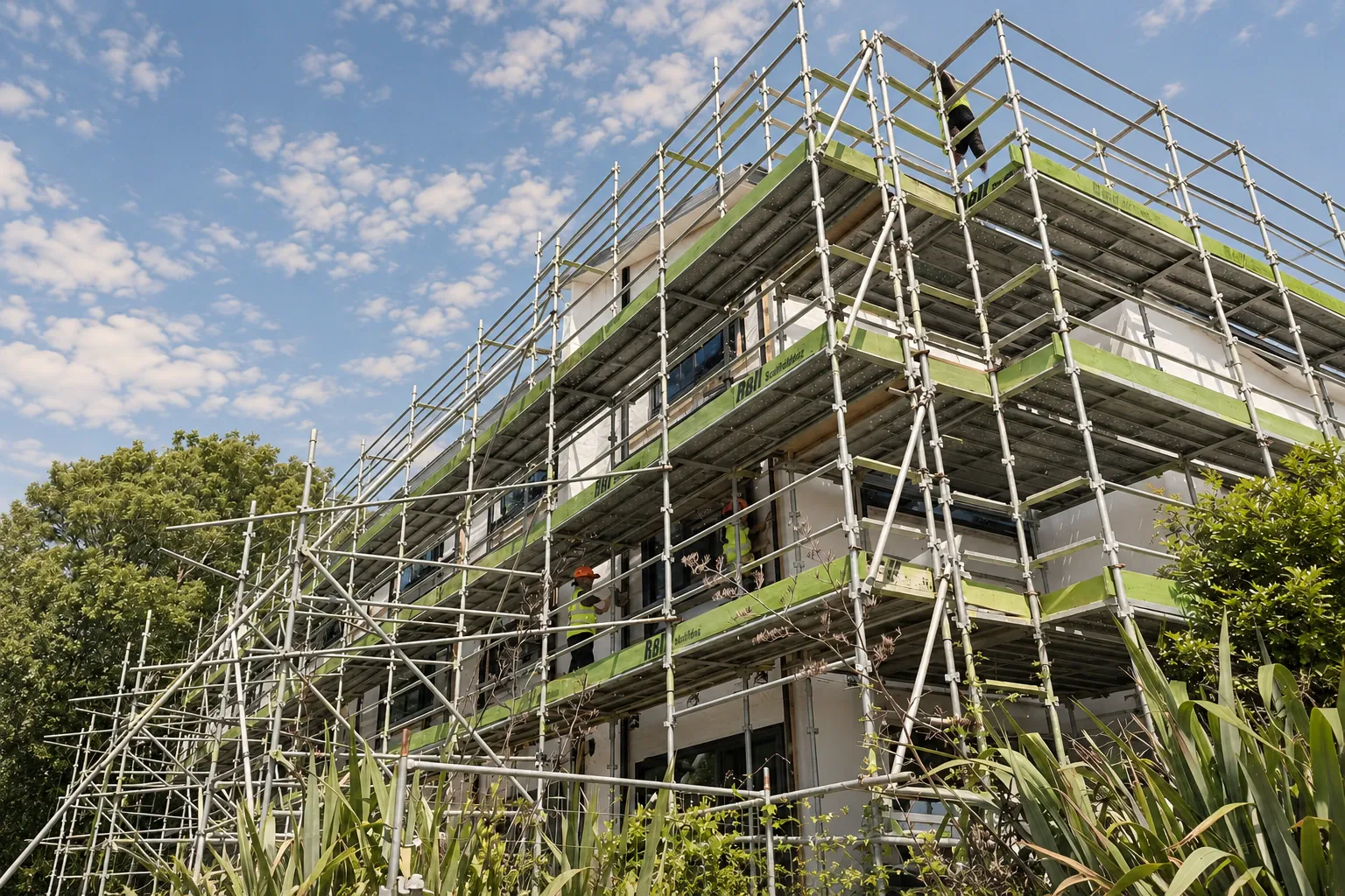 Glen Innes: Scaffolded elevations, AI-retouched official project site photograph