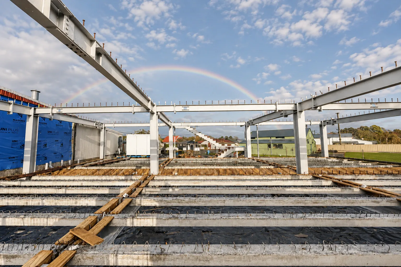 Piopio: Steel frame & floor system, AI-retouched official project site photograph