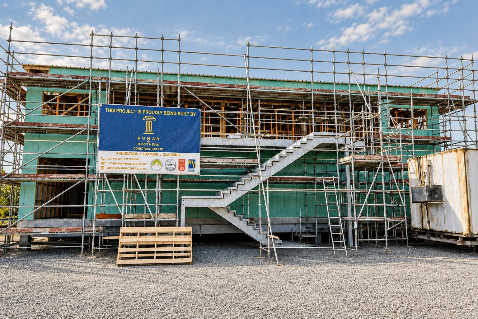 Piopio: Building enclosure, AI-retouched official project site photograph