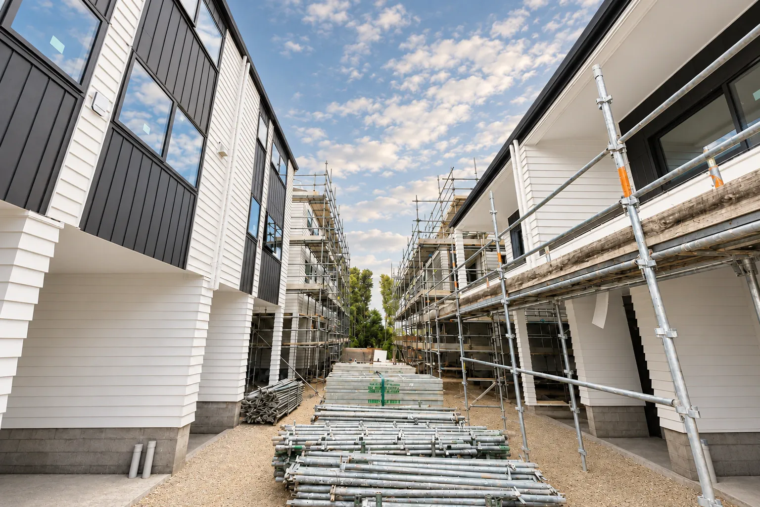 Mt Wellington: Cladding & scaffolding, AI-retouched official project site photograph